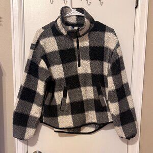 Checkered Black & White Fleece Jacket Size XS